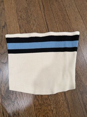 Cream Ribbed Tube Top with Blue and navy Stripes